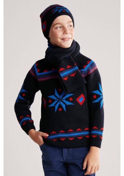 Kaşmir Yün Karışımlı Lacivert Çocuk Bere