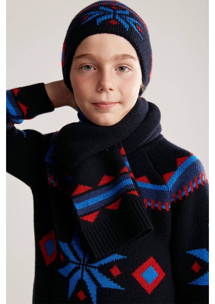 Kaşmir Yün Karışımlı Lacivert Çocuk Atkı