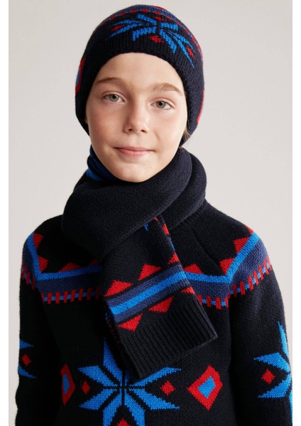 Kaşmir Yün Karışımlı Lacivert Çocuk Atkı modelleri