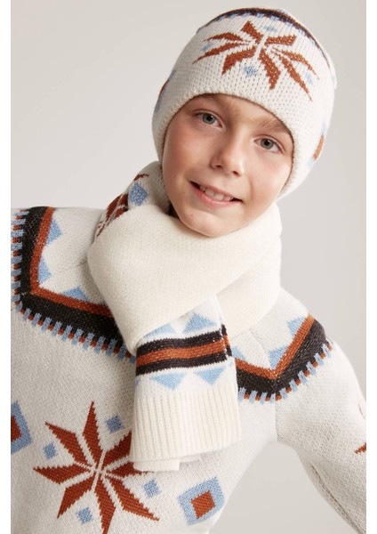 Kaşmir Yün Karışımlı Ekru Çocuk Bere