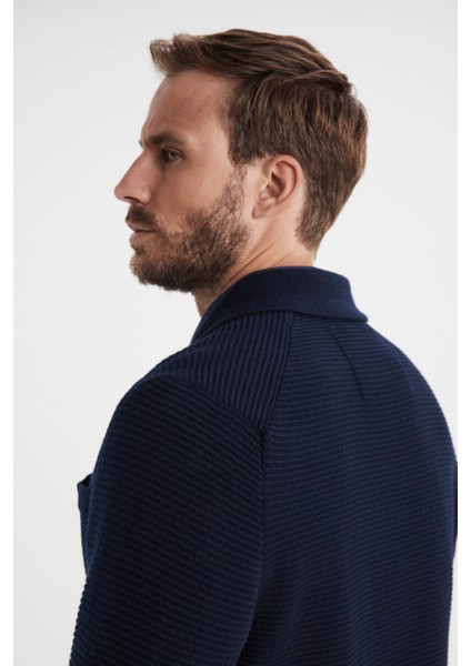 Çizgi Desenli Saf Kaşmir Lacivert Triko Ceket modelleri