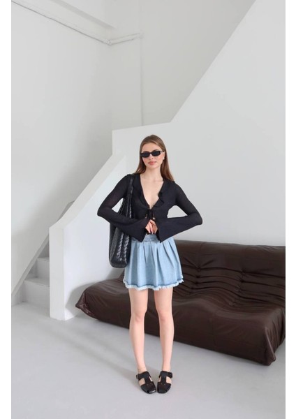 Kadın Kemerli Pileli Denim Etek fırsatları