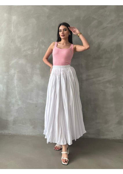 Kırışık Bel Lastıklı Uzun Salaş Etek Tam Kloş modelleri