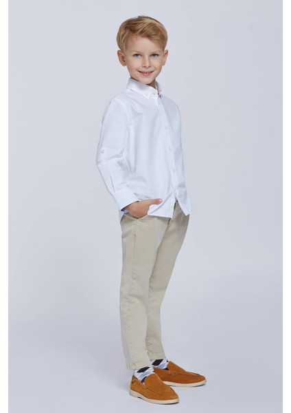 Düğmeli Yaka Beyaz Saf Pamuk Çocuk Gömlek fiyatları