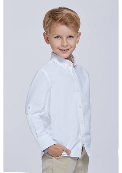 Düğmeli Yaka Beyaz Saf Pamuk Çocuk Gömlek modelleri