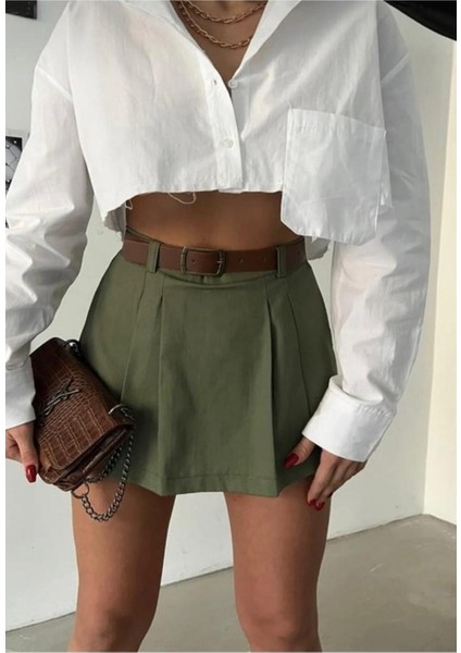 Kadın Piliseli Kemerli Mini Şortlu Etek modelleri