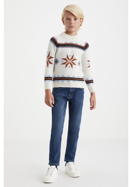 Kaşmir Yün Karışımlı Yarım Balıkçı Ekru Çocuk Kazak fiyatları