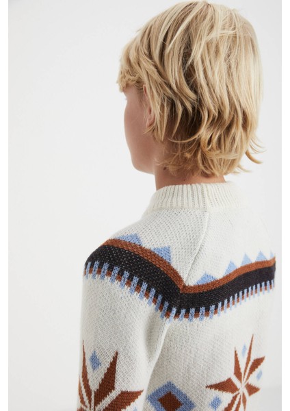 Kaşmir Yün Karışımlı Yarım Balıkçı Ekru Çocuk Kazak modelleri