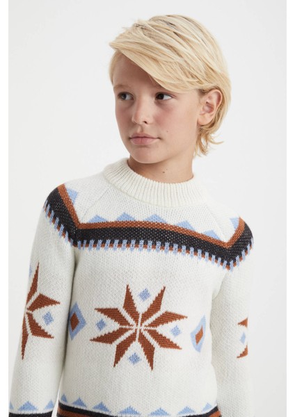 Kaşmir Yün Karışımlı Yarım Balıkçı Ekru Çocuk Kazak indirimleri