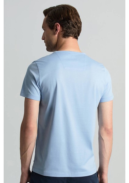 Açık Mavi Bisiklet Yaka Basic T-Shirt modelleri