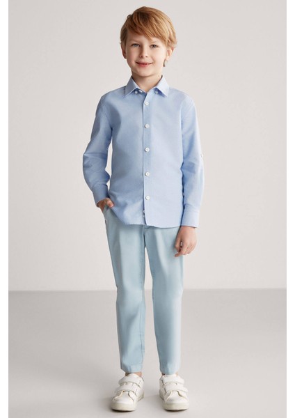 Düğmeli Yaka Mavi Saf Pamuk Çocuk Gömlek fiyatları