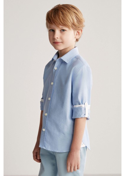 Düğmeli Yaka Mavi Saf Pamuk Çocuk Gömlek modelleri