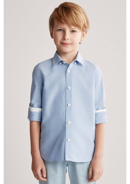Düğmeli Yaka Mavi Saf Pamuk Çocuk Gömlek fırsatları