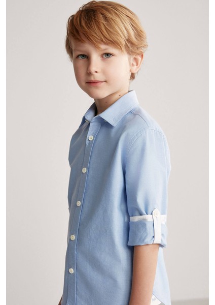 Düğmeli Yaka Mavi Saf Pamuk Çocuk Gömlek indirimleri