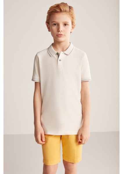 Vintage Görünümlü Kırık Beyaz Polo Yaka Çocuk T-Shirt