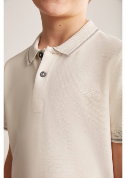 Vintage Görünümlü Kırık Beyaz Polo Yaka Çocuk T-Shirt indirimleri