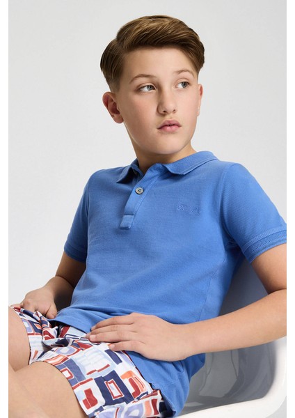 Vintage Görünümlü Mavi Polo Yaka Çocuk T-Shirt
