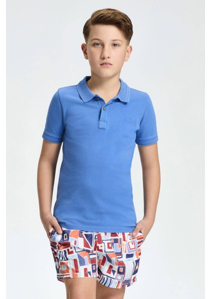 Vintage Görünümlü Mavi Polo Yaka Çocuk T-Shirt fiyatları