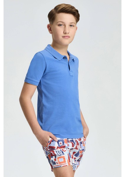 Vintage Görünümlü Mavi Polo Yaka Çocuk T-Shirt modelleri