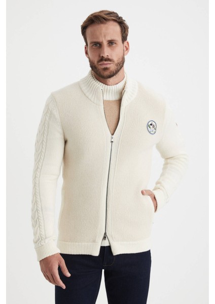 Kaşmir Karışımlı Aspen Logolu Ekru Yün Ceket