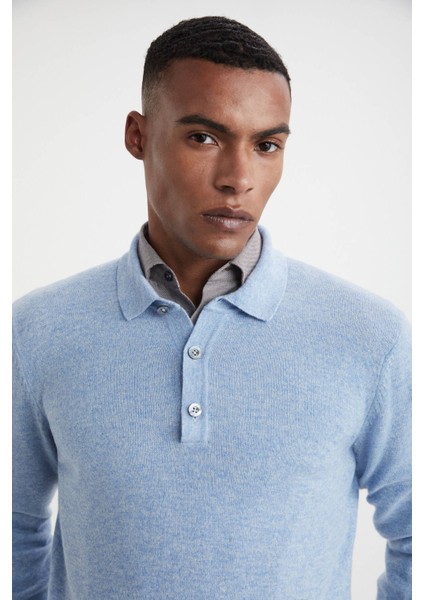 Polo Yaka Gök Mavisi Saf Kaşmir Kazak fırsatları