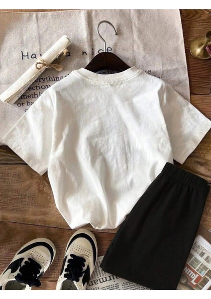 Kız Çocuk Cherry Baskılı Beyaz Tişört ve Siyah Şort Takım fiyatları