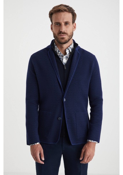 Extrafine Merino Çift Taraflı Lacivert Triko Ceket fiyatları