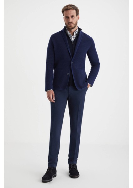 Extrafine Merino Çift Taraflı Lacivert Triko Ceket modelleri