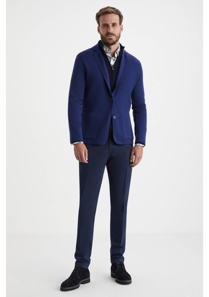 Extrafine Merino Çift Taraflı Lacivert Triko Ceket fırsatları