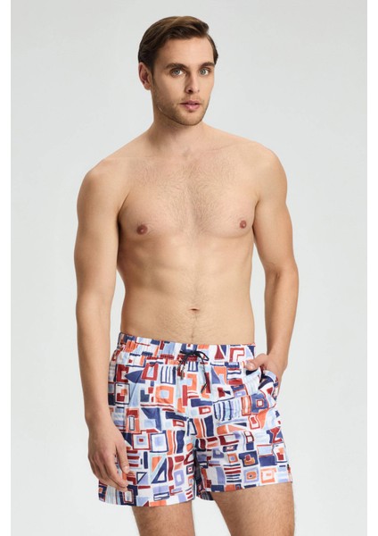 Geometrik Desenli Lacivert Quick Dry Mayo