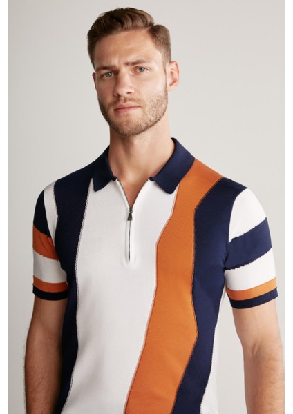 Fermuar Detaylı Lacivert Giza Pamuk Triko Polo modelleri