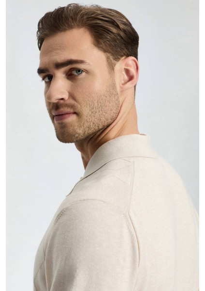 Baklava Desenli Giza Pamuk Krem Rengi Triko Polo modelleri