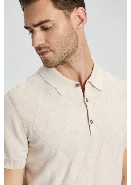 Baklava Desenli Giza Pamuk Krem Rengi Triko Polo fırsatları