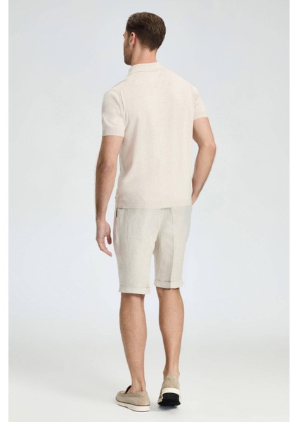 Baklava Desenli Giza Pamuk Krem Rengi Triko Polo indirimleri