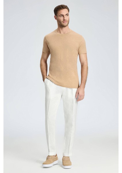 Kaşmir Karışım Bisiklet Yaka Camel T-Shirt