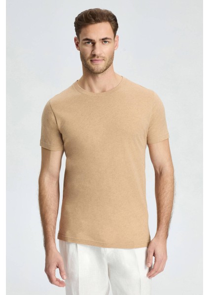 Kaşmir Karışım Bisiklet Yaka Camel T-Shirt fiyatları