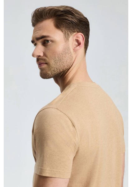 Kaşmir Karışım Bisiklet Yaka Camel T-Shirt indirimleri