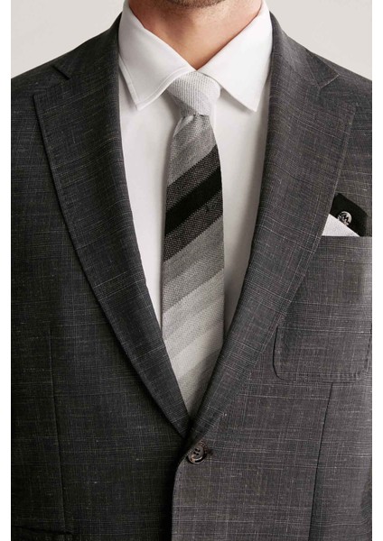 Çizgi Desenli Siyah Gri Örgü Kravat fiyatları