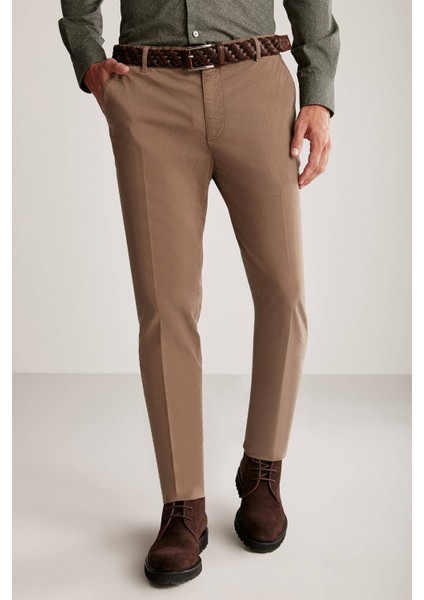 Pamuklu Tütün Rengi Regular Fit Chino Pantolon fırsatları