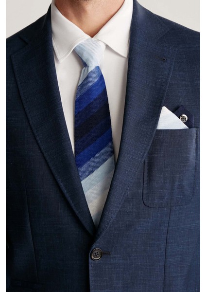 Çizgi Desenli Lacivert Beyaz Örgü Kravat fırsatları