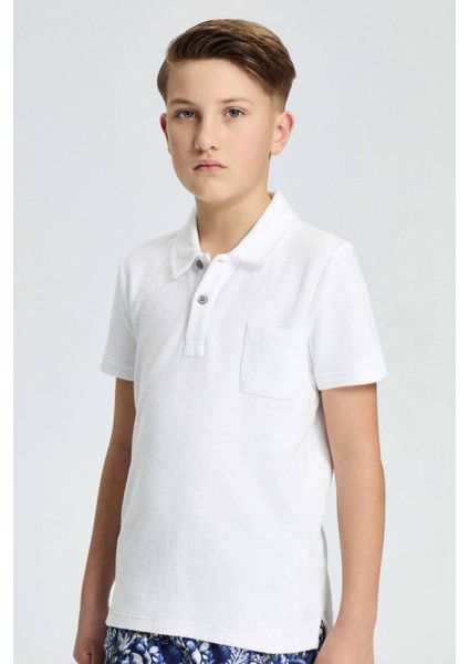 Beyaz Havlu Kumaş Polo Yaka Çocuk T-Shirt