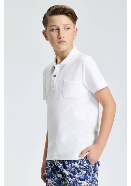 Beyaz Havlu Kumaş Polo Yaka Çocuk T-Shirt modelleri