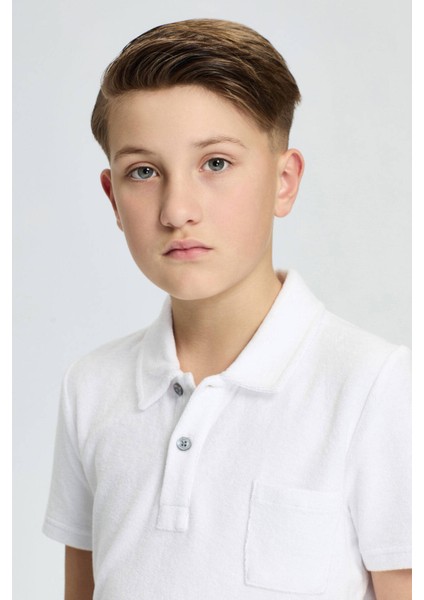 Beyaz Havlu Kumaş Polo Yaka Çocuk T-Shirt indirimleri