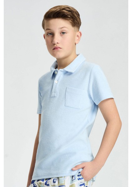 Açık Mavi Havlu Kumaş Polo Yaka Çocuk T-Shirt