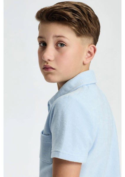 Açık Mavi Havlu Kumaş Polo Yaka Çocuk T-Shirt modelleri