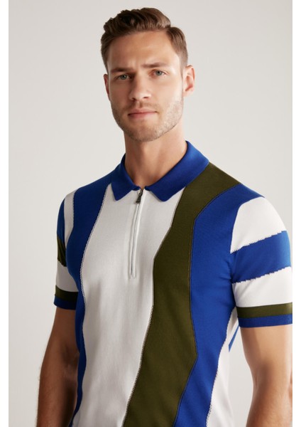 Fermuar Detaylı Indigo Giza Pamuk Triko Polo