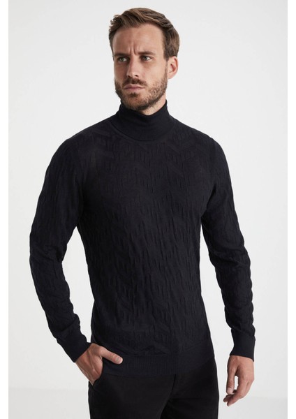 Ipek Karışım Boğazlı Yaka Siyah Merino Yün Triko fırsatları