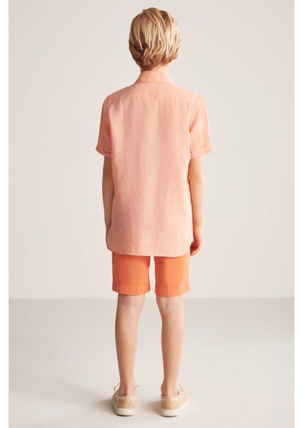 Kısa Kollu Saf Keten Turuncu Çocuk Gömlek indirimleri