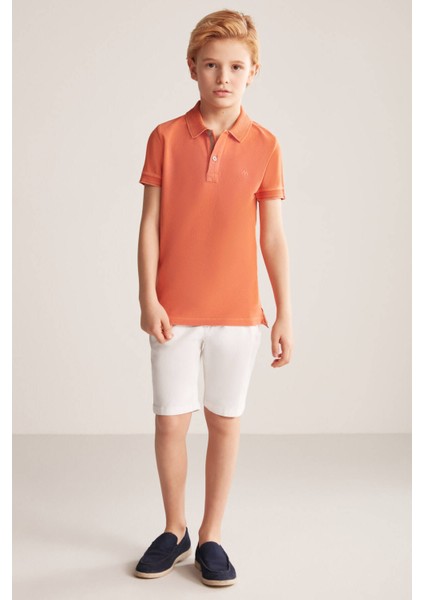 Nakış Logolu Turuncu Polo Yaka Çocuk T-Shirt