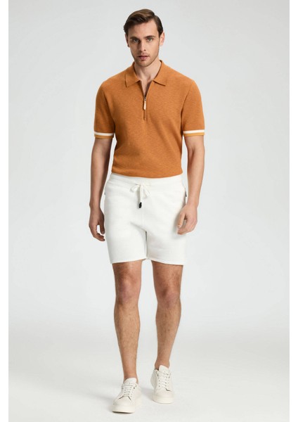 Bağcıklı Nakış Logolu Beyaz Triko Şort modelleri